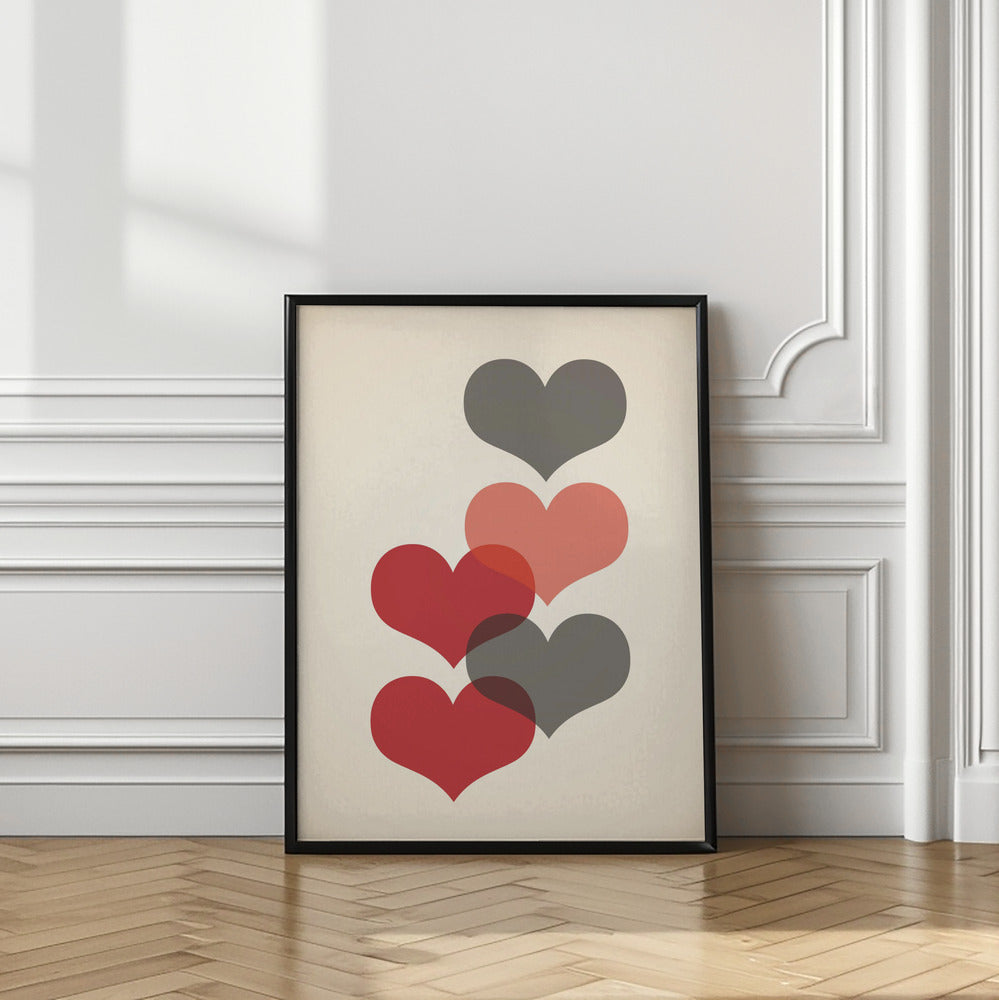 Art Prints of Mid century hearts in red