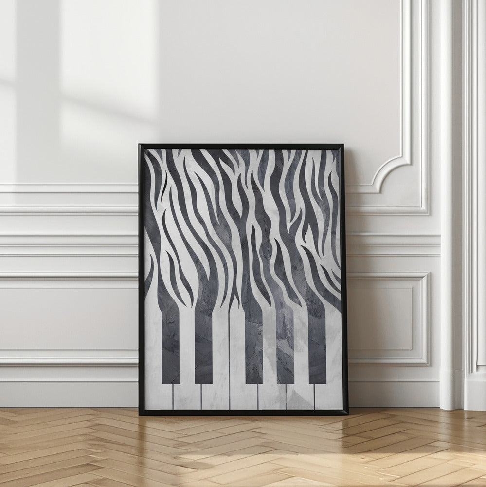 Art Prints of Zebra piano print music black concrete
