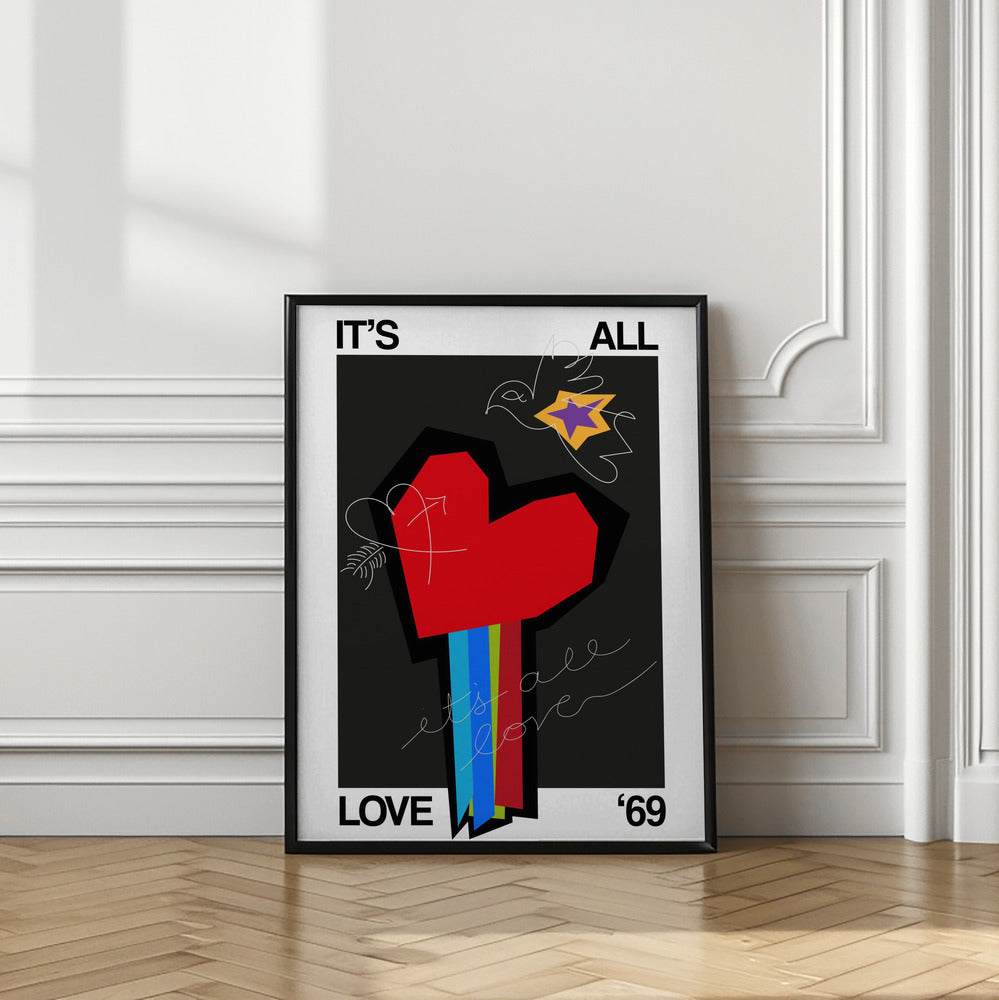 Art Prints of It's All Love Heart Grey