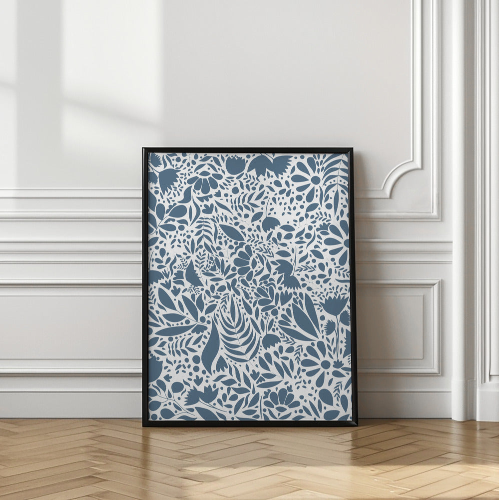 Art Prints of Scandi blue white pattern 2