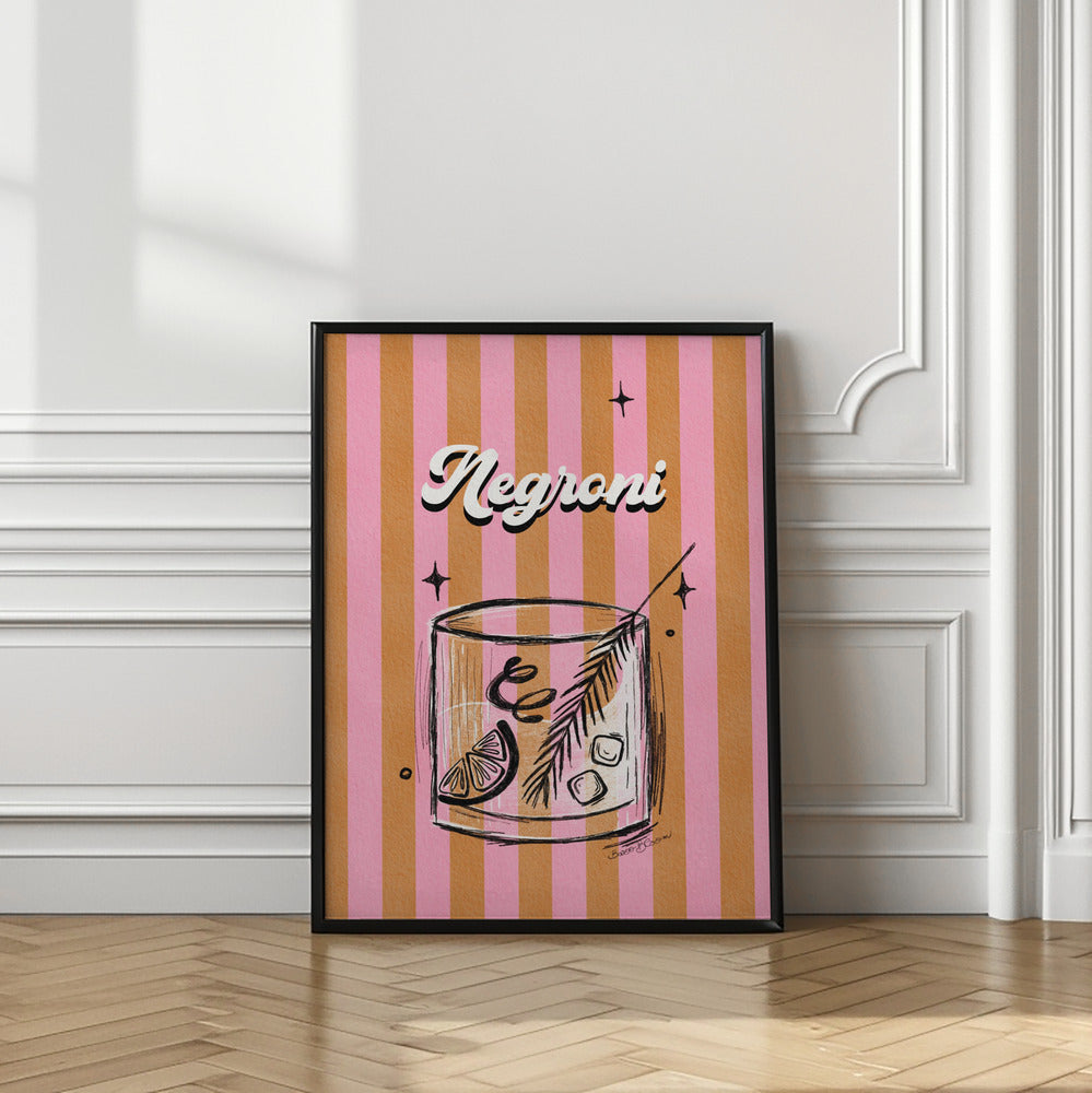 Art Prints of Negroni Drink on Stripes
