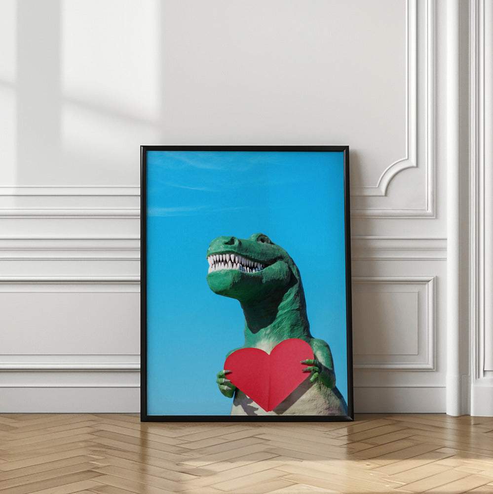 Art Prints of Tyrannosaurus Rex with a Red Paper Heart
