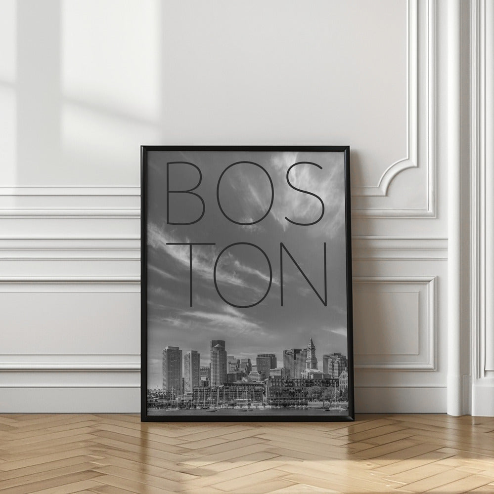 Art Prints of BOSTON Skyline Financial District & North End | Text & Skyline