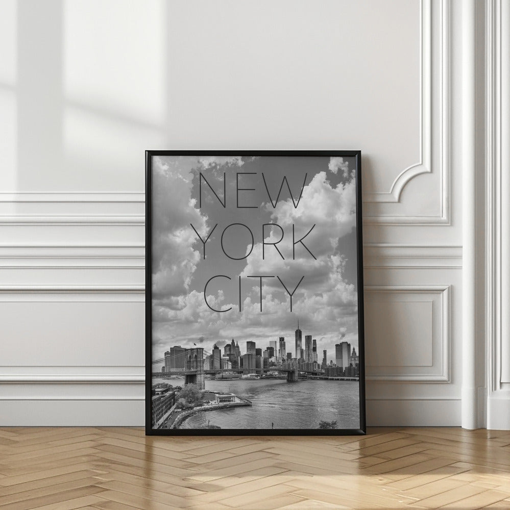Art Prints of NYC Lower Manhattan & Brooklyn Bridge | Text & Skyline