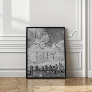 Art Prints of NYC Brooklyn Bridge & Lower Manhattan | Text & Skyline