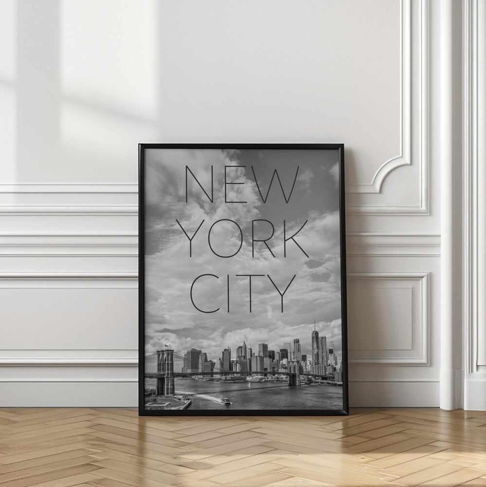 Art Prints of NYC Brooklyn Bridge & Lower Manhattan | Text & Skyline