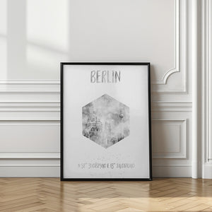 Art Prints of Coordinates BERLIN CATHEDRAL & TELEVISION TOWER | monochrome watercolor