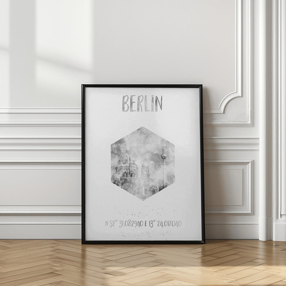 Art Prints of Coordinates BERLIN CATHEDRAL & TELEVISION TOWER | monochrome watercolor