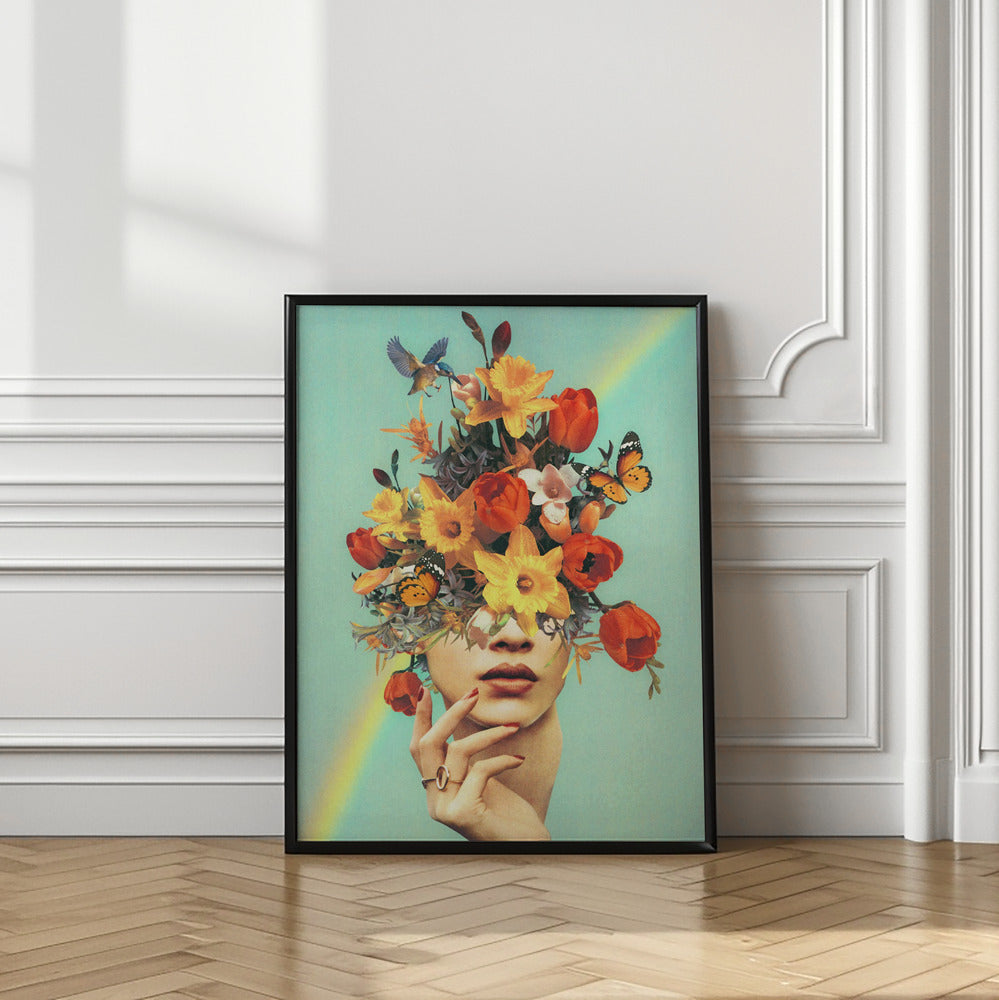 Art Prints of Baby's in bloom - Rainbow, flowers, birds & butterflies