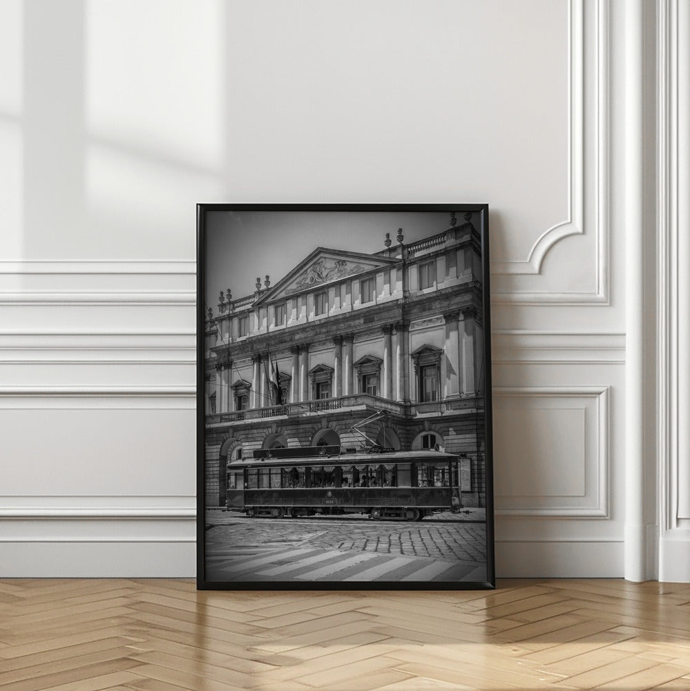 Art Prints of MILAN Teatro alla Scala & Tram - monochrome
