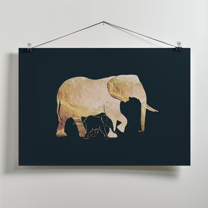 Canvas Art Print Black gold elephants 2
