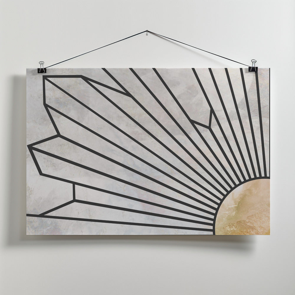 Art Prints of Geometric Gold Marble Sun Mural