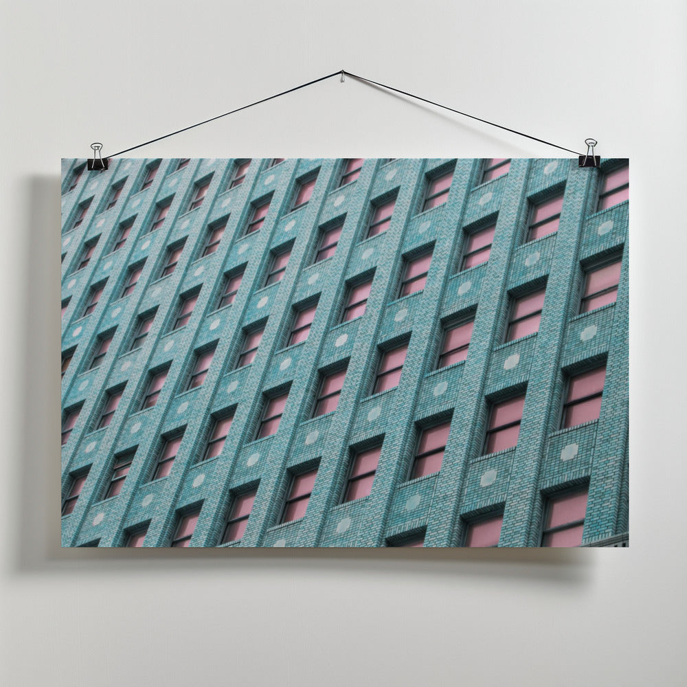 Art Prints of Brick Building with Pink Windows