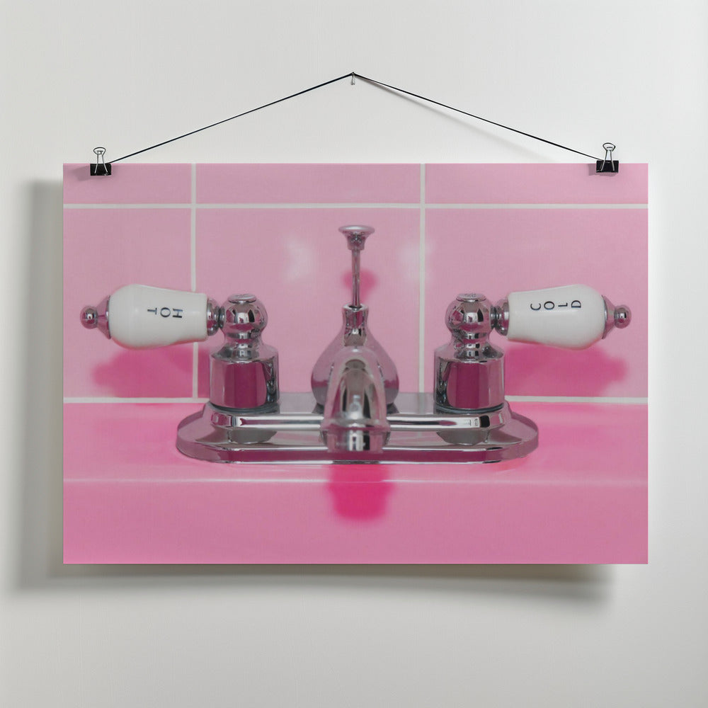 Art Prints of Retro Pink Sink Faucet