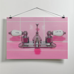 Art Prints of Retro Pink Sink Faucet