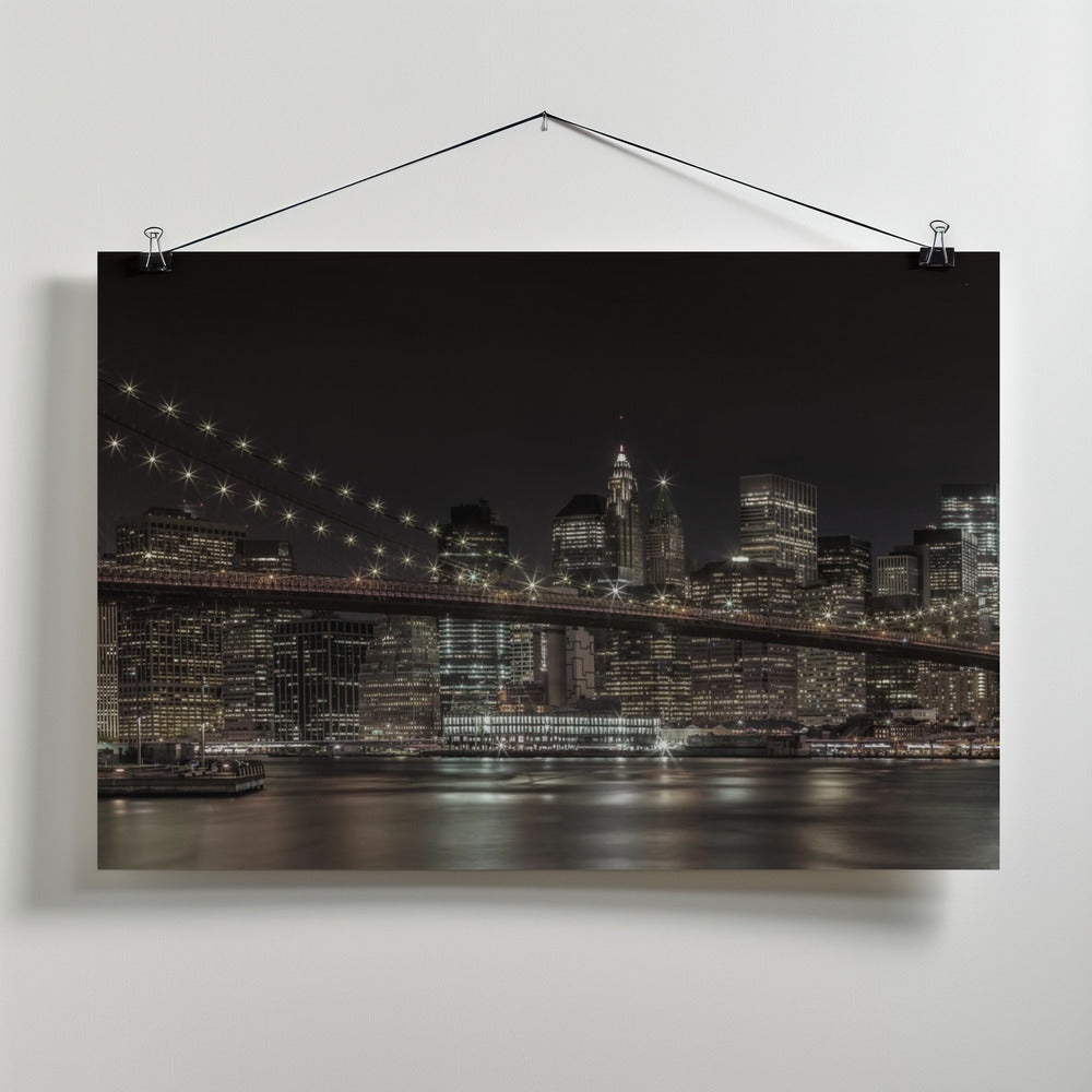 Art Prints of MANHATTAN SKYLINE & BROOKLYN BRIDGE Idyllic Nightscape