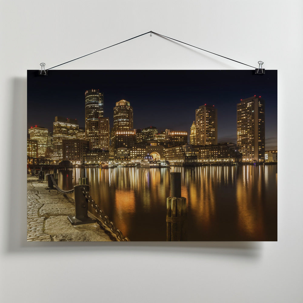 Art Prints of BOSTON Fan Pier Park & Skyline at night