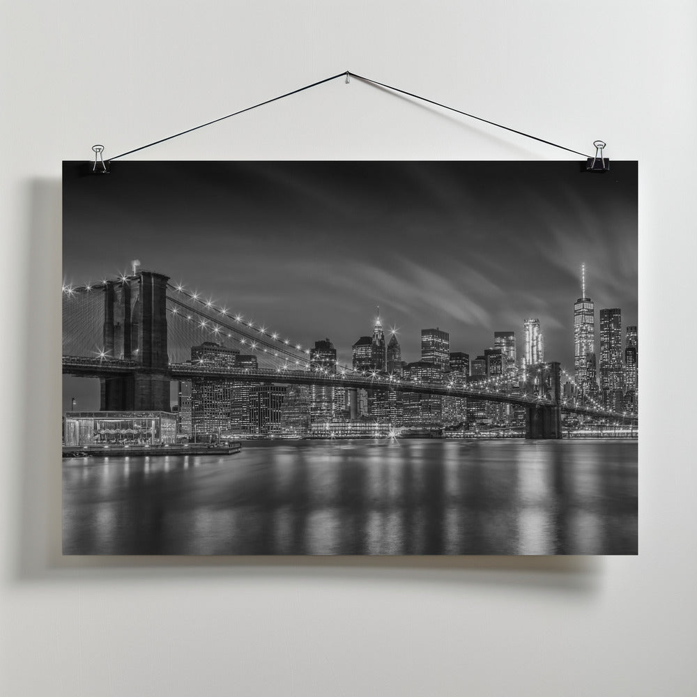 Art Prints of BROOKLYN BRIDGE Nightly Impressions - Monochrome