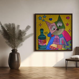 Canvas Art Print Cat and bottle of mint