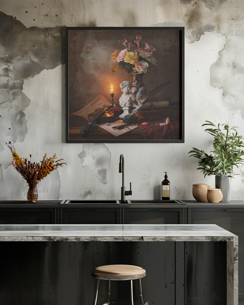 Still life with bust and flowers