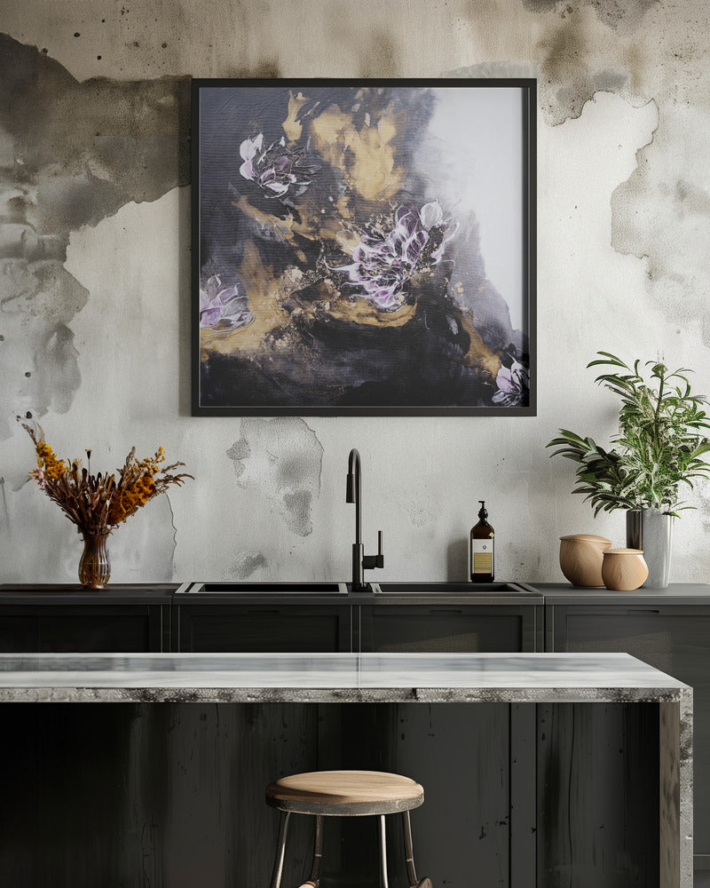 Floral Painting with Purple and White Blossoms