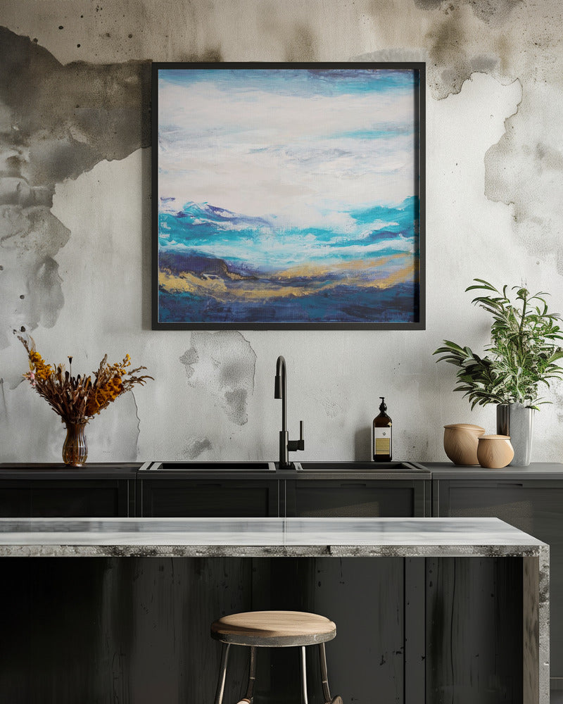 Serene Landscape with Soft Blue and Golden Tones