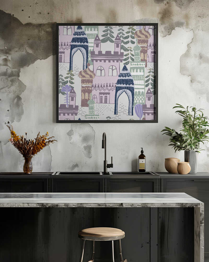 Block print Home castle pattern lilac blue