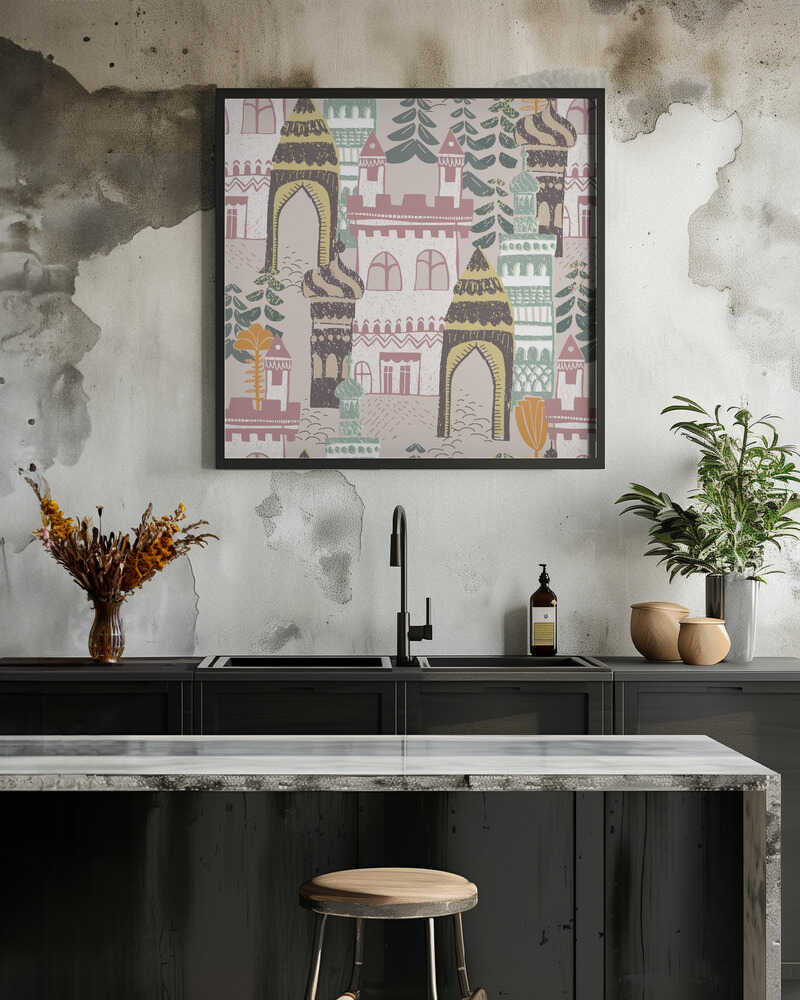 Block print Home castle pattern earthy colors