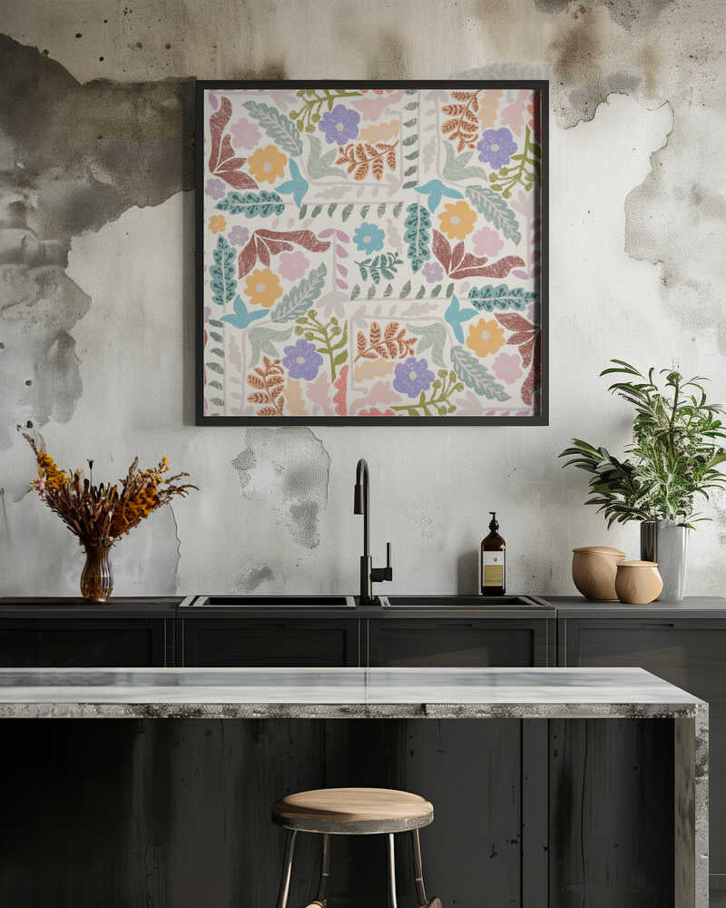 Block print geometric meadow light