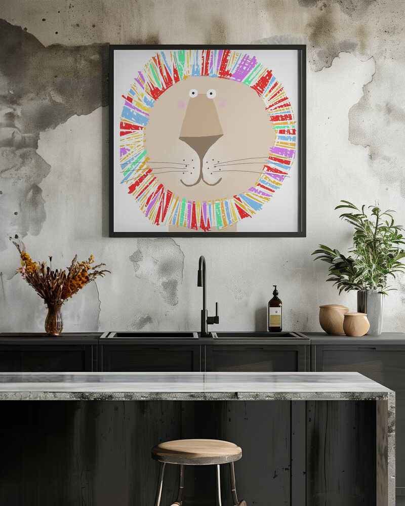 Lion with Colorful Rainbow Mane by Carla Daly