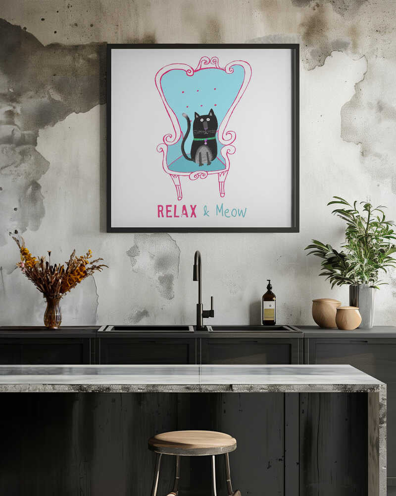 Relax and Meow! Funny Black Cat Sitting on a Armchair