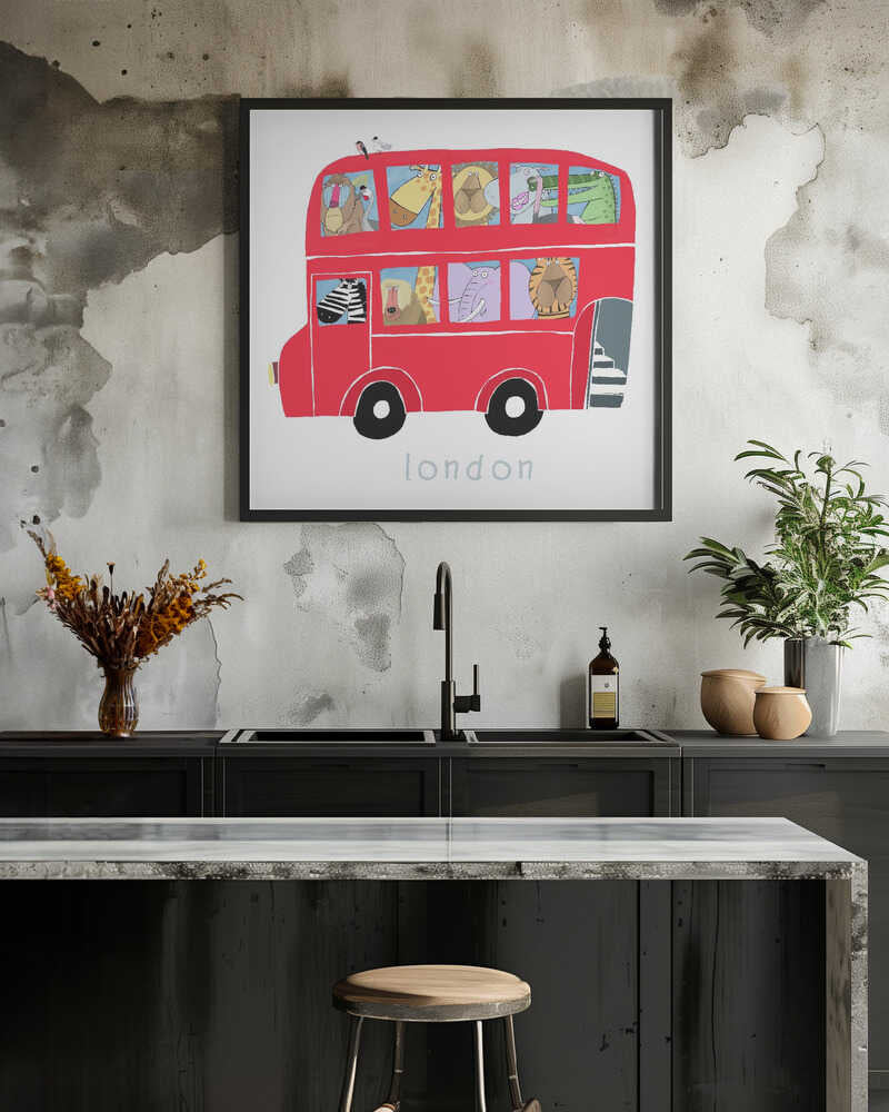 Red London Bus with Jungle Animals by Carla Daly
