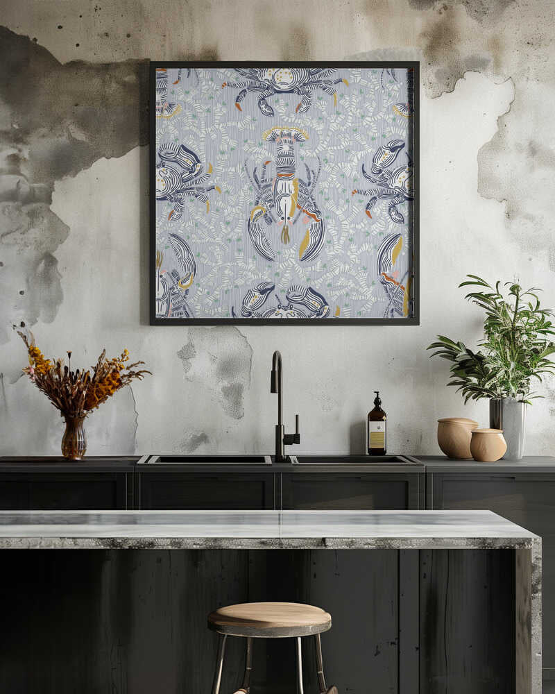 Lobster and crab coastal nostalgia grey pattern