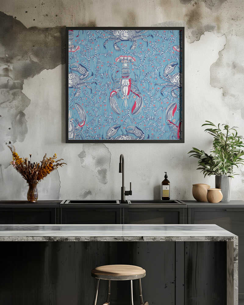 Lobster and crab coastal nostalgia summer blue pattern