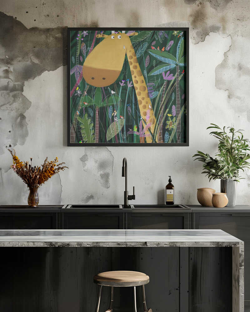 Cute Giraffe Peeks Out of the Jungle by Artist Carla Daly