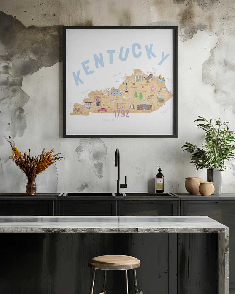 Illustrated Map of Kentucky by Artist Carla Daly