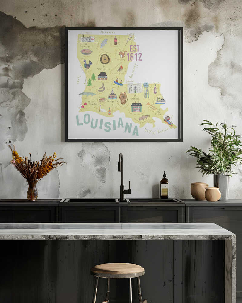 Beautifully Illustrated Map of Louisiana by Artist Carla Daly