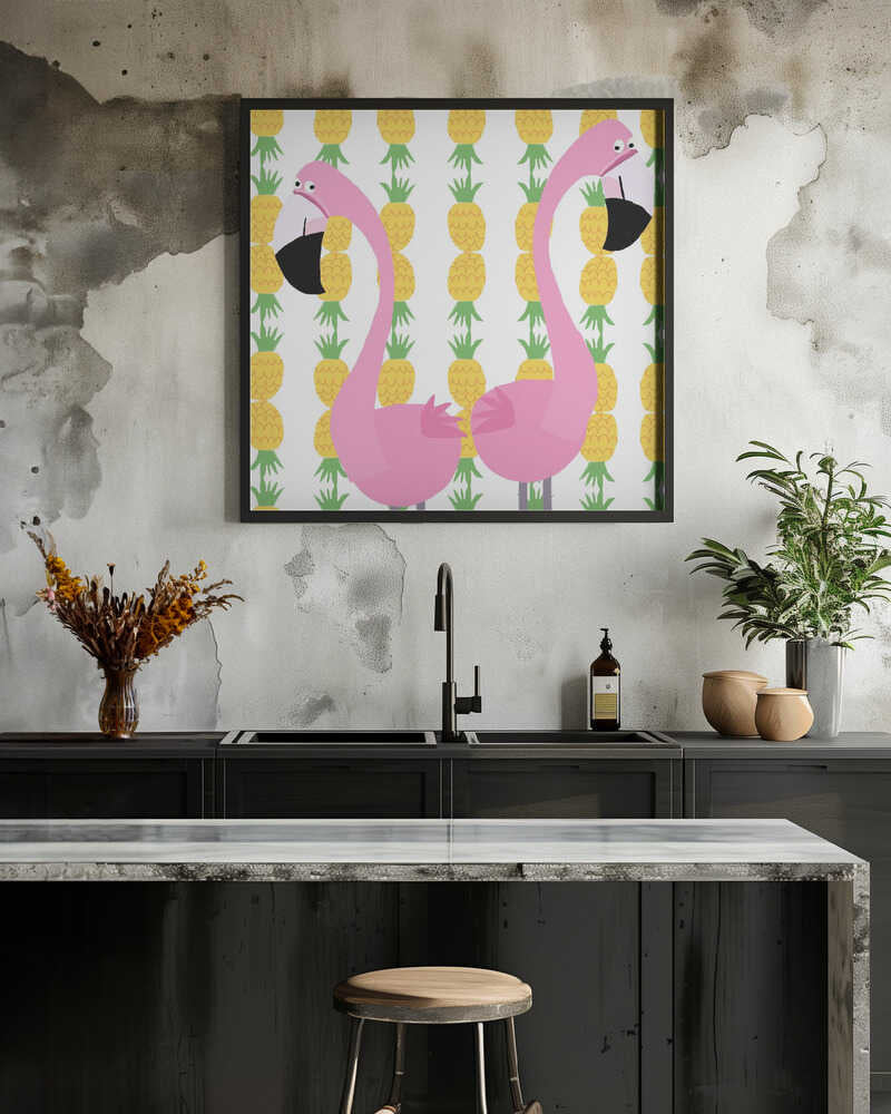 Two Falmingos with Pineapples by Artist Carla Daly