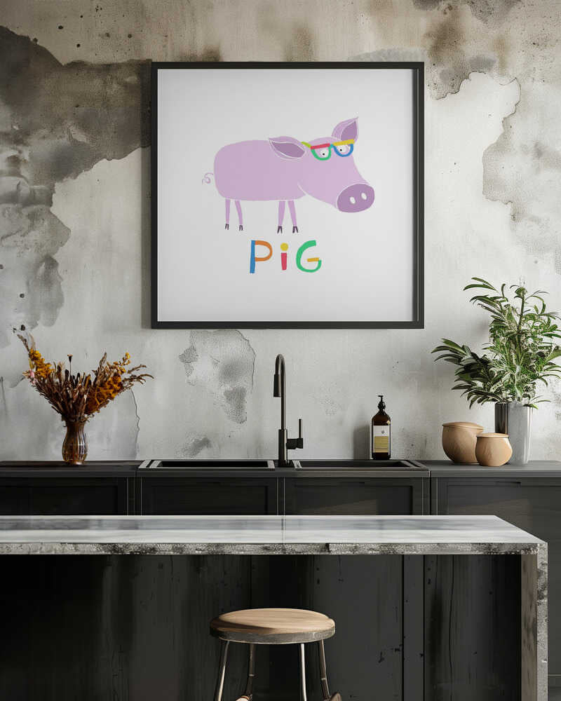 Cute Pink Pig with Funny Colorful Glasses by Artist Carla Daly