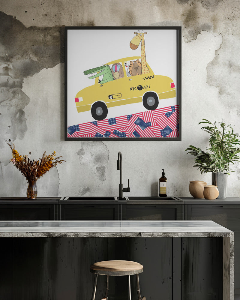 Funny Animals in a New York Yellow Cab by Artist Carla Daly