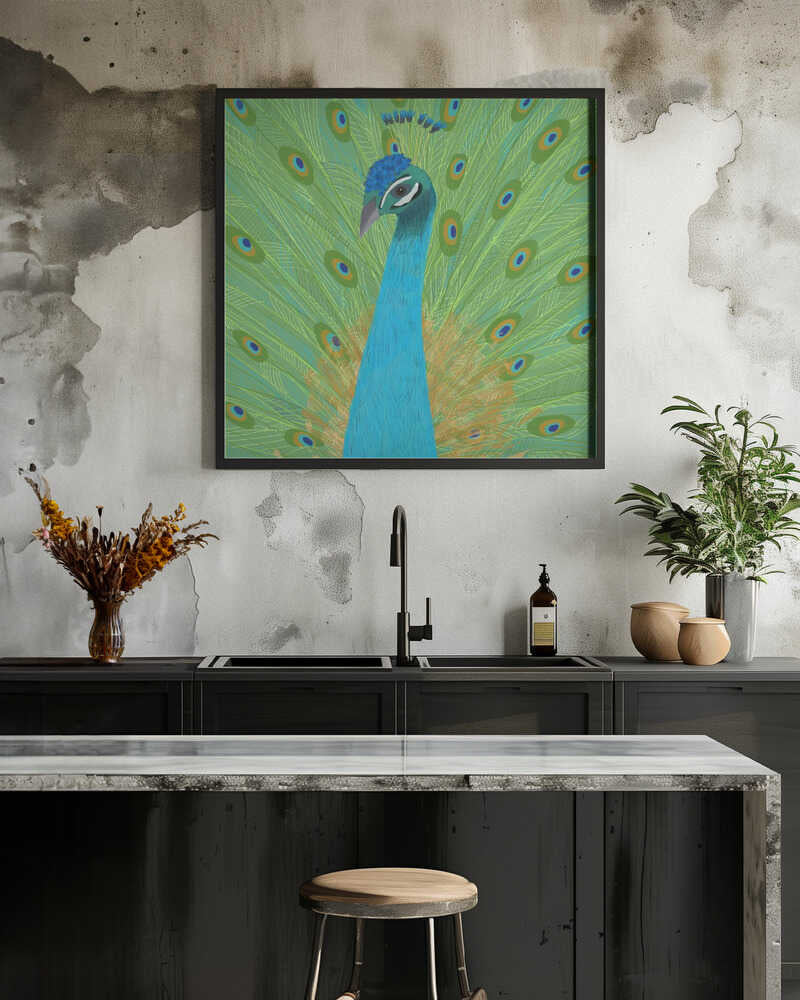 Proud Peacock with Feathers by Artist Carla Daly
