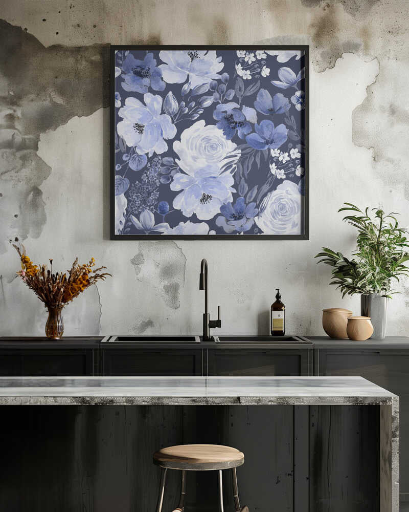 Floral Chaos Watercolor Pattern Blue