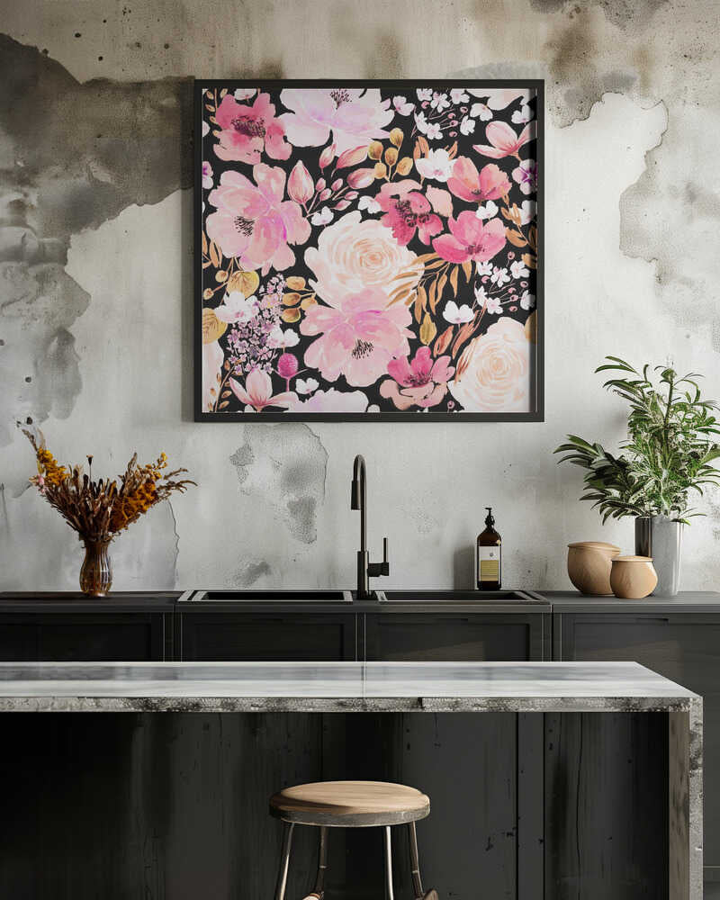 Floral Chaos Watercolor Pattern Dark Pink