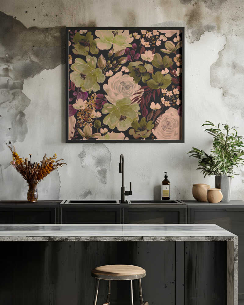 Floral Chaos Watercolor Pattern Dark Green