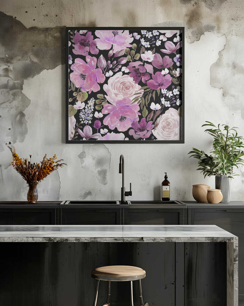 Floral Chaos Watercolor Pattern Dark Purple