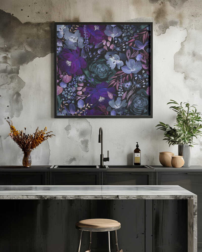 Floral Chaos Watercolor Pattern Dark Blue