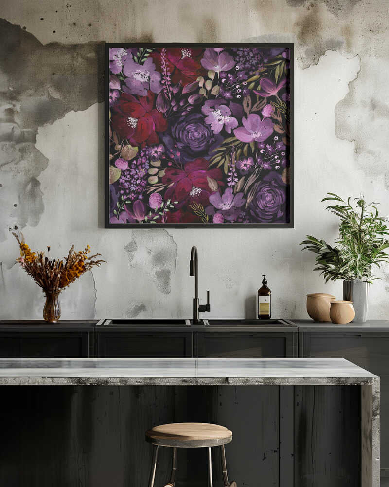 Floral Chaos Watercolor Pattern Dark Red and Purple