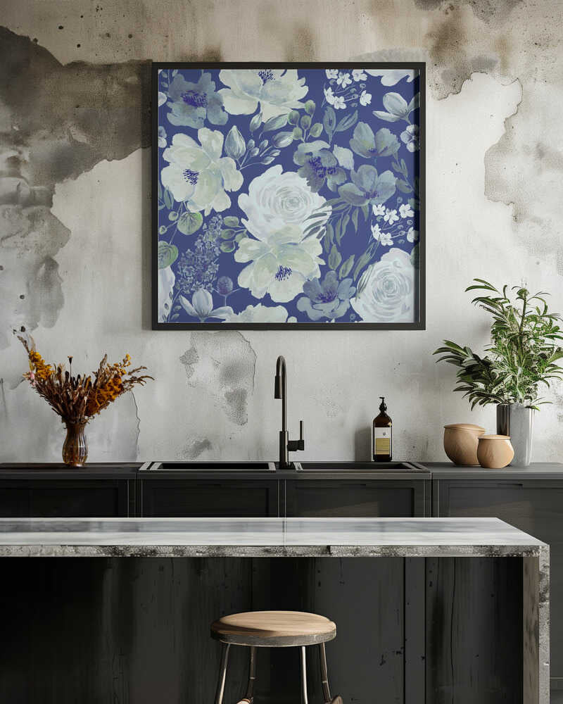 Floral Chaos Watercolor Pattern Blue