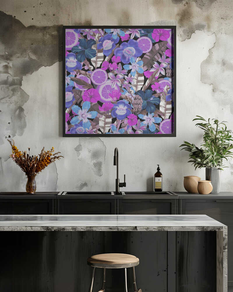 Flowes and Fruits Pattern Blue