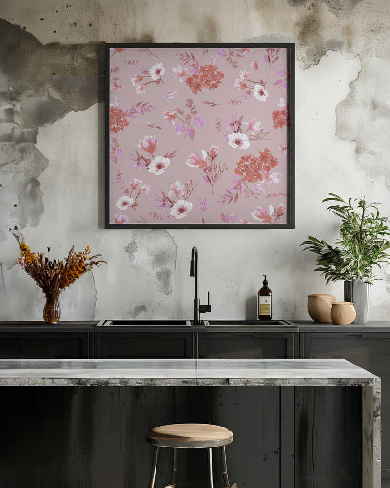 Floral Bouquets Pattern Red, Pink and Neutrals